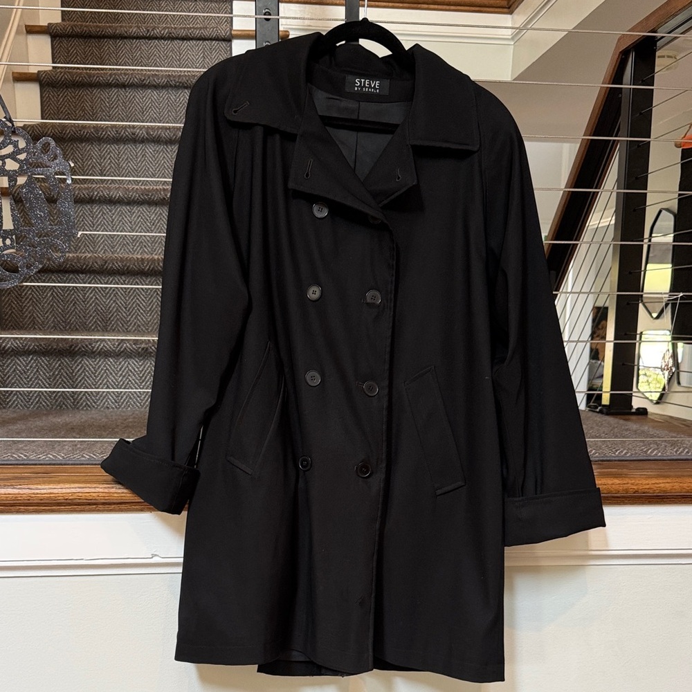 Black Steve by Searle Women's Double-Breasted Swing Coat